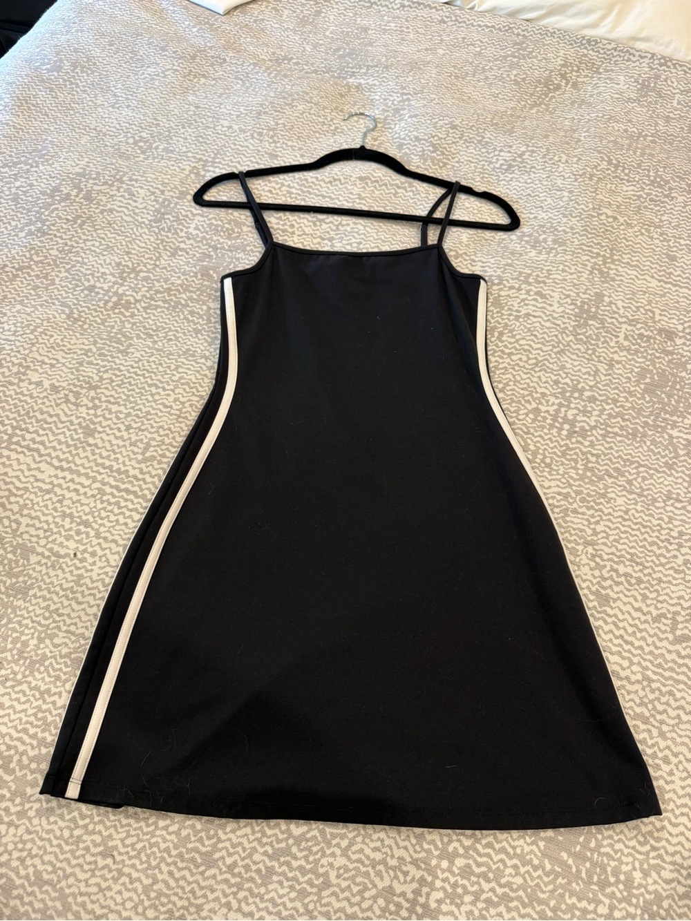 Black A-Line Sporty Spaghetti Strap Dress with White Side Stripes